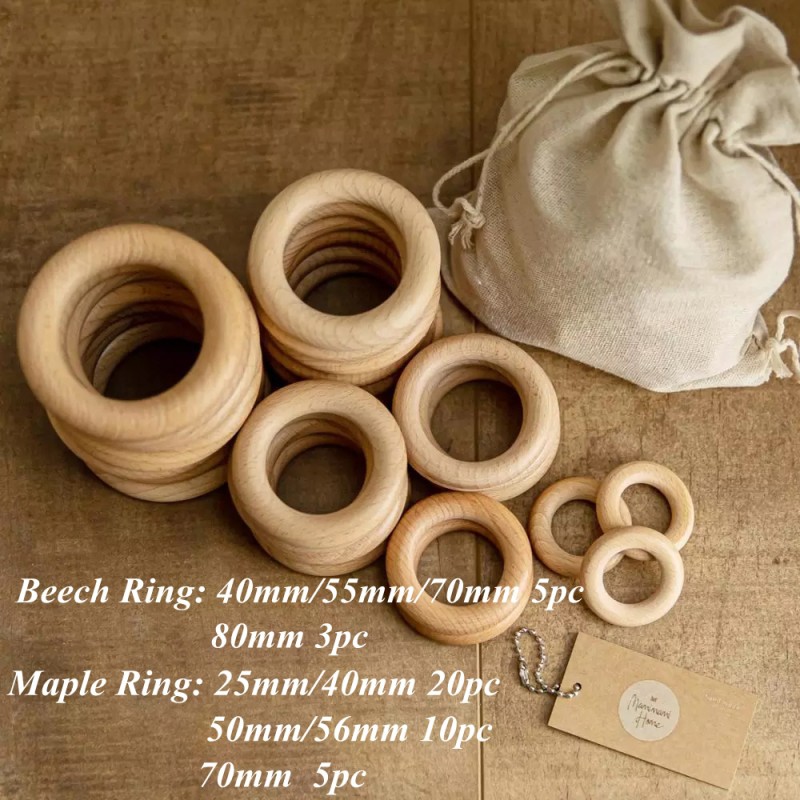 Wooden Teething Rings Manufacturer - Natural Unfinished 40mm/50mm/56mm/70mm/98mm Baby Teether DIY
