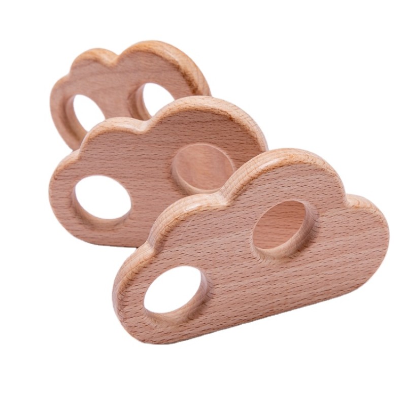 Wooden Teether Toy Manufacturer - DIY Beech Double Hole Cloud Shaped Pendant Necklace for Baby