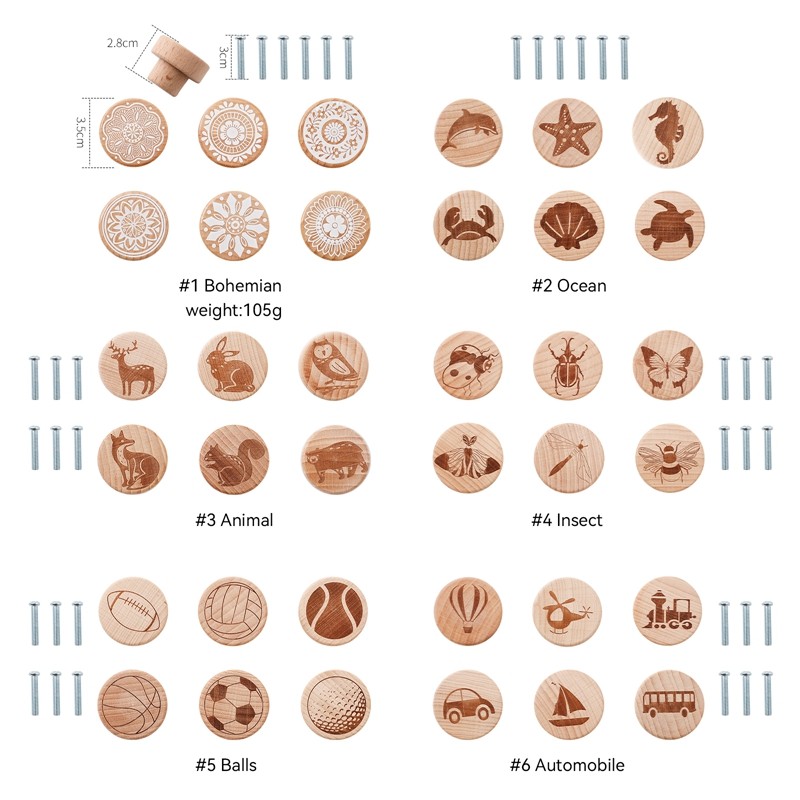Wooden Drawer Knobs Manufacturer - Hot with Various Patterns Unisex Educational Toys for Kids 2-4 Years