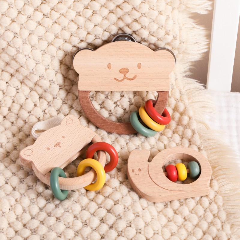 Wooden Rattle Set Manufacturer - Adorable Bear Snail Infant Early Development Aid Baby Rattles
