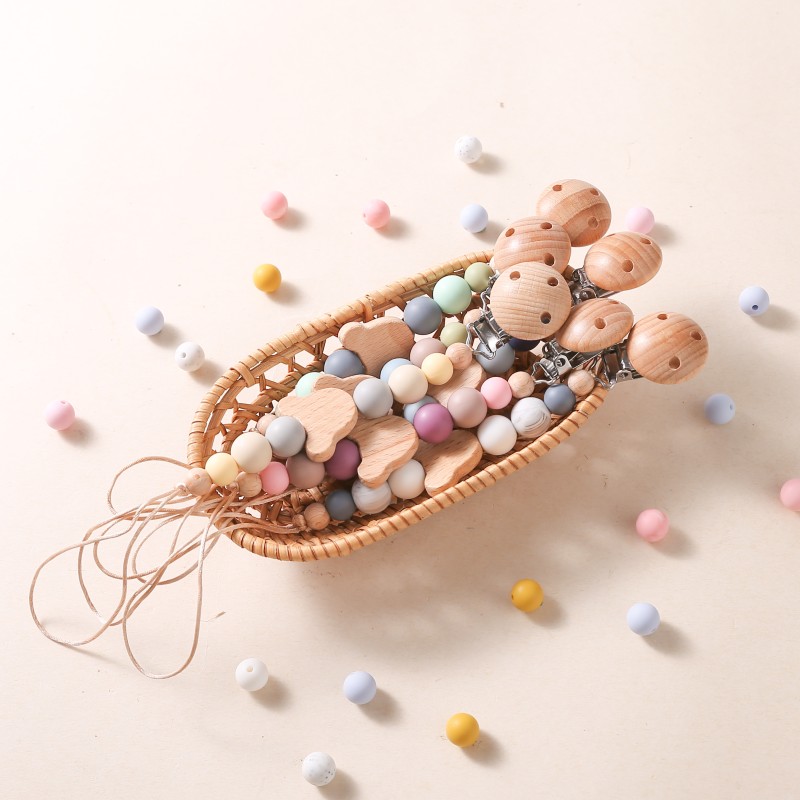 Baby Pacifier Clips Manufacturer - Food Grade Silicone Floral Cartoon Round Shape with Chain for Feeding