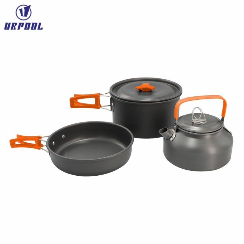 Outdoor Cookware Kettle Set Manufacturer - Portable Anodized Surface Kitchen Utensils Kit for 2-3 People Travel
