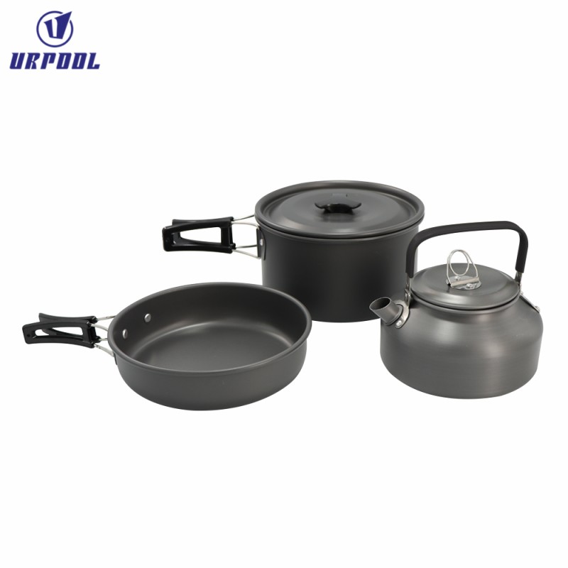 Aluminum Cookware Set Manufacturer - Outdoor for Camping Picnics BBQs Anodized Surface Kettle Pan Pot Tableware
