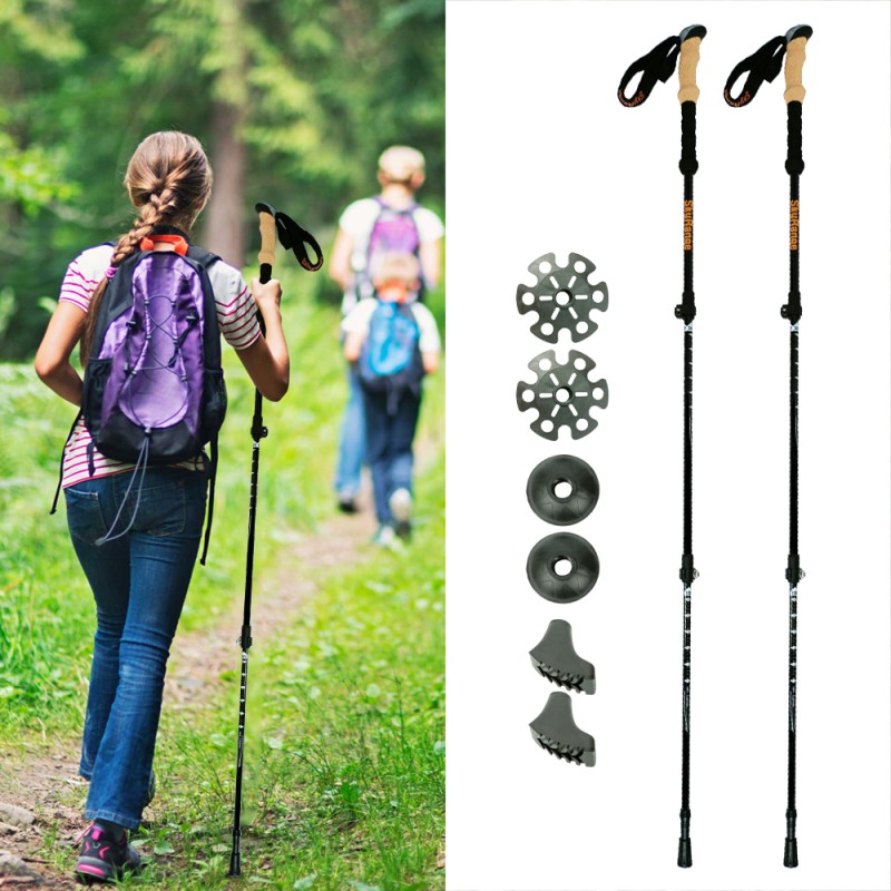 Carbon Trekking Pole Manufacturer - 3LS Lock System 100% Ultralight Folding for Walking Trail Running