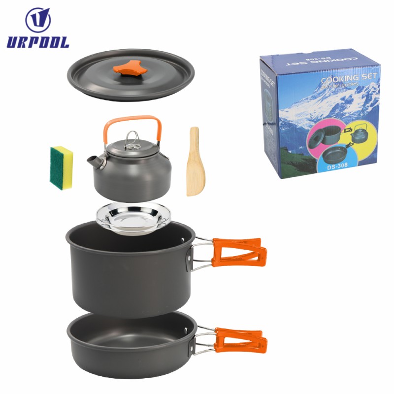 Outdoor Cookware Kettle Set Manufacturer - Portable Anodized Surface Kitchen Utensils Kit for 2-3 People Travel