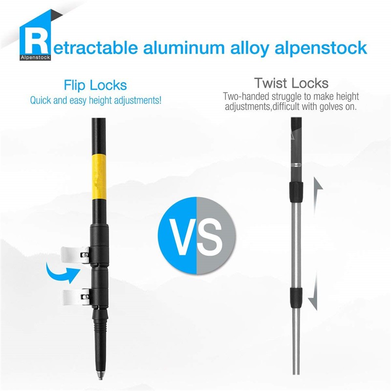 Aluminum Trekking Poles Manufacturer - Ultralight 7075 Collapsible Carbon Walking Stick with Cork Handle Quick Lock