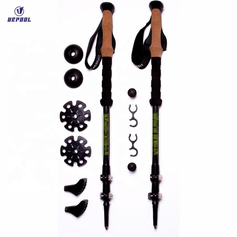 Carbon Trekking Poles Manufacturer - Ultralight 3-Section Nordic Walking Cane Ski Sticks with Cork Handle