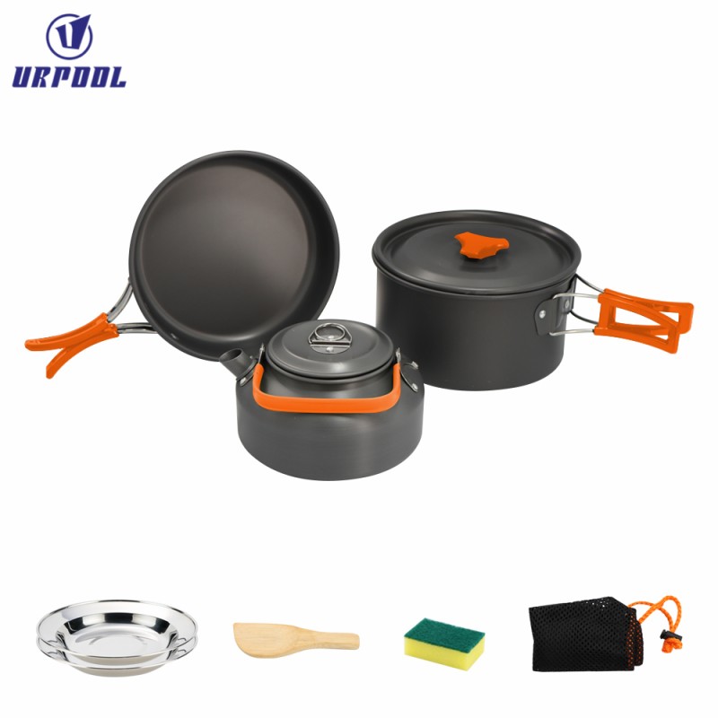 Outdoor Cookware Kettle Set Manufacturer - Portable Anodized Surface Kitchen Utensils Kit for 2-3 People Travel