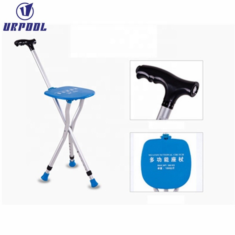 Cane Stool Manufacturer - Three Old Man Multi-functional Telescopic Cane Folding Footrest Cane Seat Action