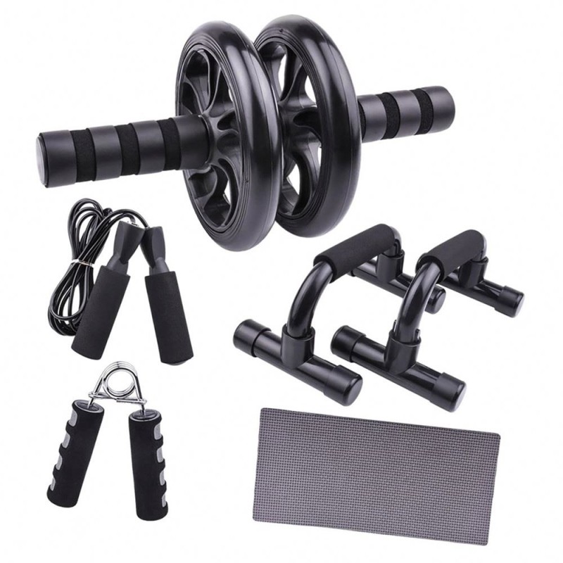Abdominal Muscle Training Kit Manufacturer - 5-In-1 Roller With Knee Pads Push-Up Bar Handle Grips Jump Ropes