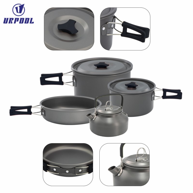 Tourist Pan Set Manufacturer - Camping Hiking Tableware Picnic Set Pots for Tourism Aluminum Cookware Equipment