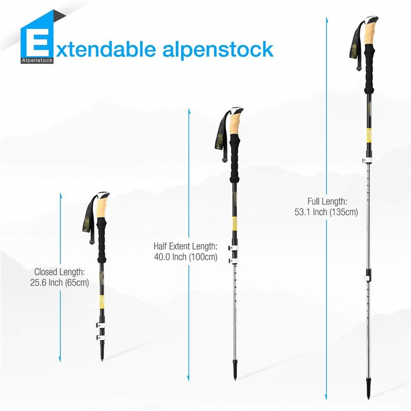 Aluminum Trekking Poles Manufacturer - Ultralight 7075 Collapsible Carbon Walking Stick with Cork Handle Quick Lock