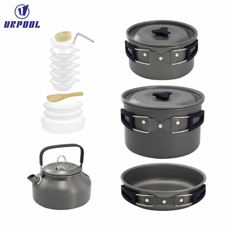 Tourist Pan Set Manufacturer - Camping Hiking Tableware Picnic Set Pots for Tourism Aluminum Cookware Equipment