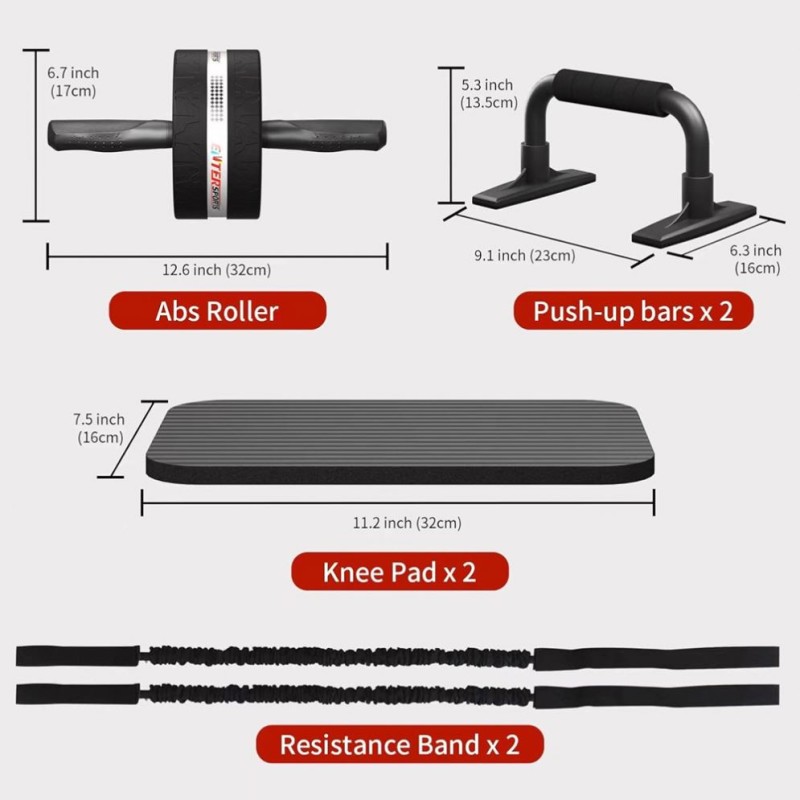 Ab Exercise Wheels Set Manufacturer - 6-in-1 Kit With Resistance Bands Knee Mat Jump Rope Push-Up Bar Fitness Equipment