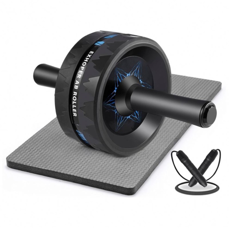 Ab Exercise Wheels Set Manufacturer - 6-in-1 Kit With Resistance Bands Knee Mat Jump Rope Push-Up Bar Fitness Equipment