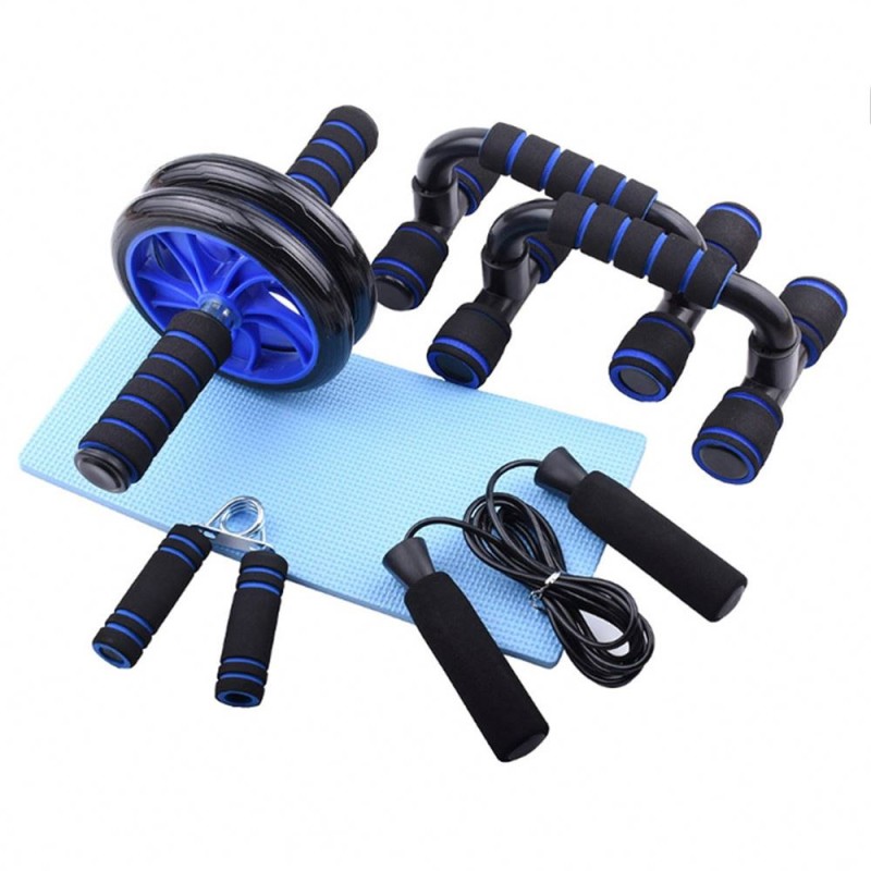 Abdominal Muscle Training Kit Manufacturer - 5-In-1 Roller With Knee Pads Push-Up Bar Handle Grips Jump Ropes