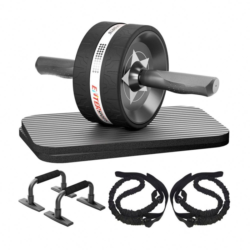 Ab Exercise Wheels Set Manufacturer - 6-in-1 Kit With Resistance Bands Knee Mat Jump Rope Push-Up Bar Fitness Equipment