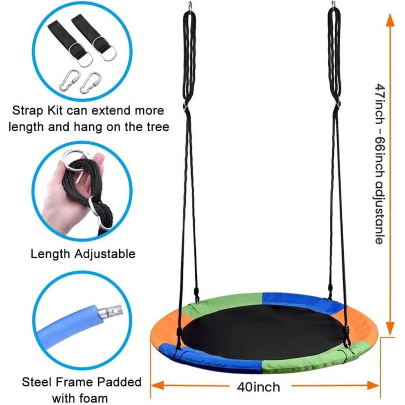Disc Swing Manufacturer - Hanging Ropes Kids Round Multi-Strand Adjustable Ropes Swing Seat 40 Saucer for Indoor Outdoor