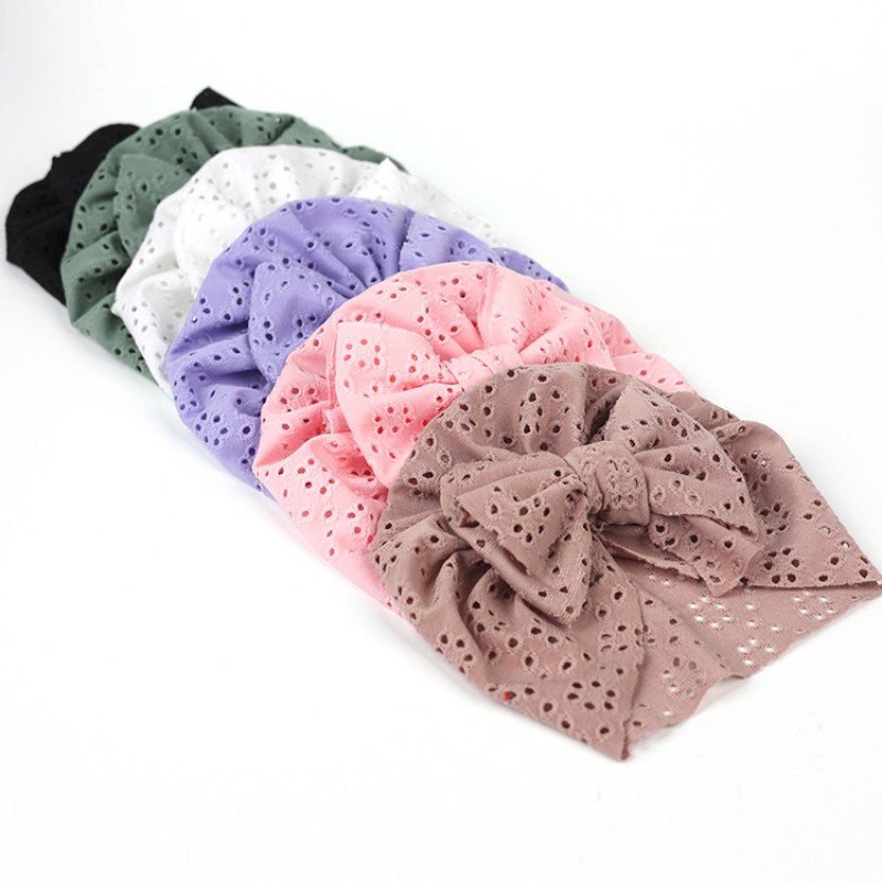 Baby Hat Manufacturer - Cute Girl Bowknot Beanie Hollow Mesh Turban Newborn Photography Props