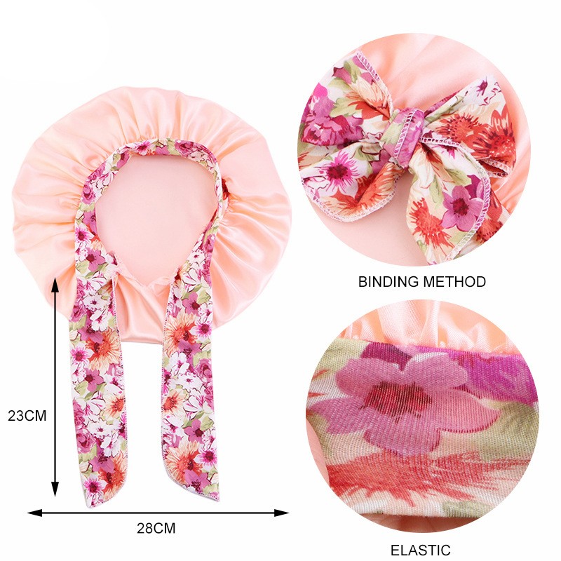 Baby Girls Bonnet Manufacturer - Tie Band Sleeping Cap Toddler Kids Satin Silk Hair Bonnets