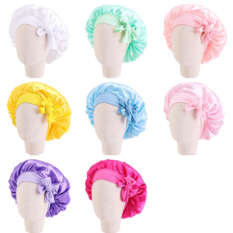 Toddler Satin Bonnet Manufacturer - Kids Silk Hair Cap Wide Elastic Tie Band Baby Girls Night Hats Sleeping Caps