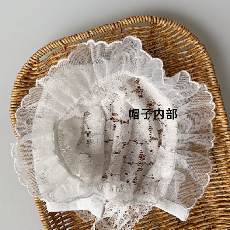 Baby Bonnet Manufacturer - Girl Eyelet Lace Hat Christening Bonnets Toddler Wide Side Beanie Sun Protection