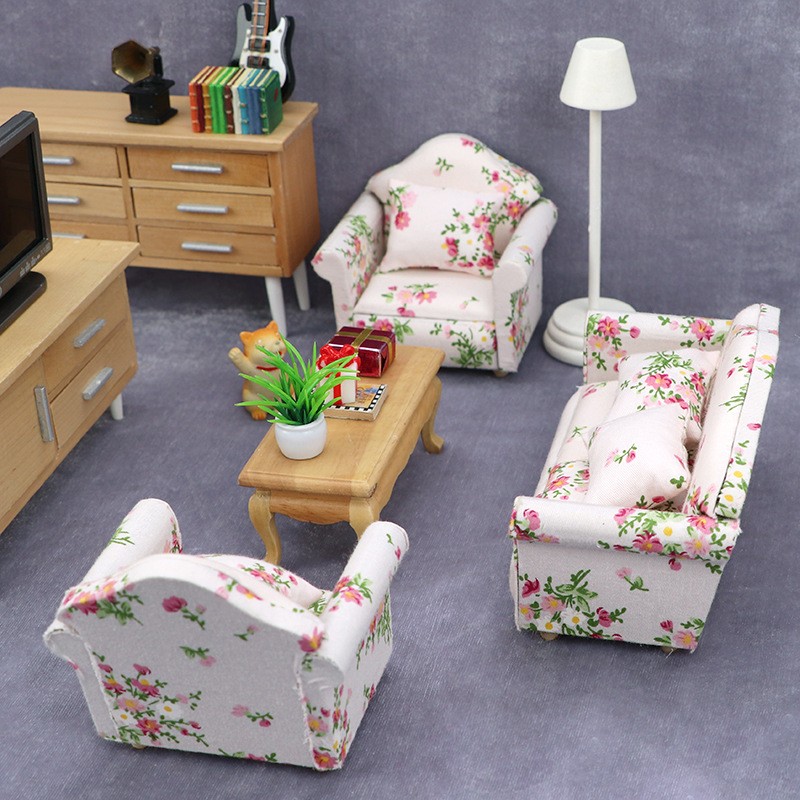 Dollhouse Couch Manufacturer - 1:12 Miniature Furniture Sofa with Pillows for Living Room Desktop Decoration