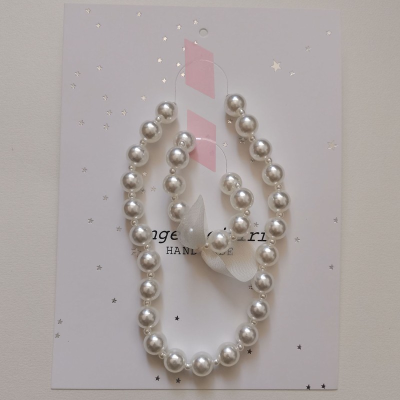Kids Jewelry Set Manufacturer - Girls Pearl Choker Faux Pearls Necklace Bracelet Set for Children