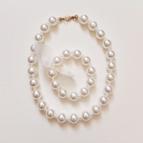 Kids Jewelry Set Manufacturer - Girls Pearl Choker Faux Pearls Necklace Bracelet Set for Children