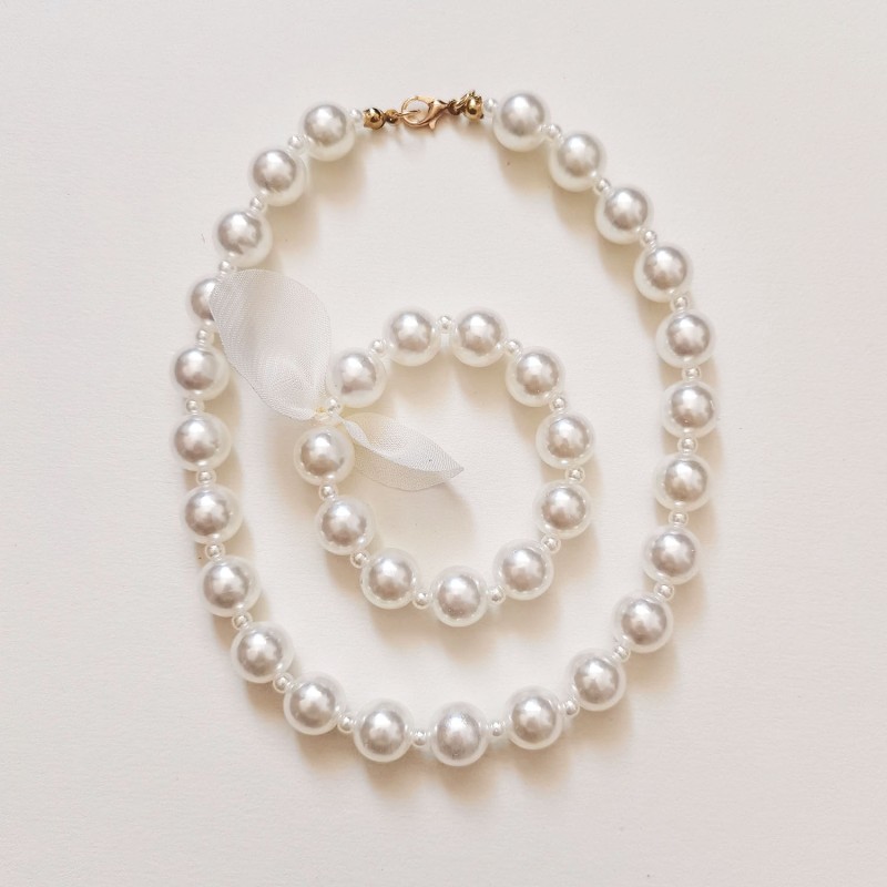 Kids Jewelry Set Manufacturer - Girls Pearl Choker Faux Pearls Necklace Bracelet Set for Children