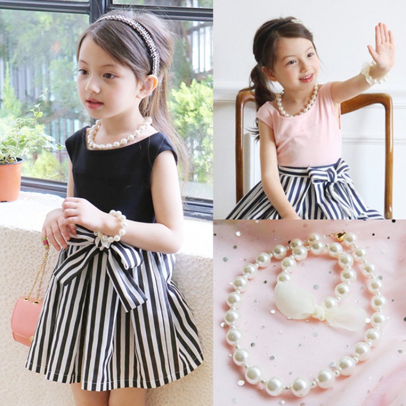 Kids Jewelry Set Manufacturer - Girls Pearl Choker Faux Pearls Necklace Bracelet Set for Children