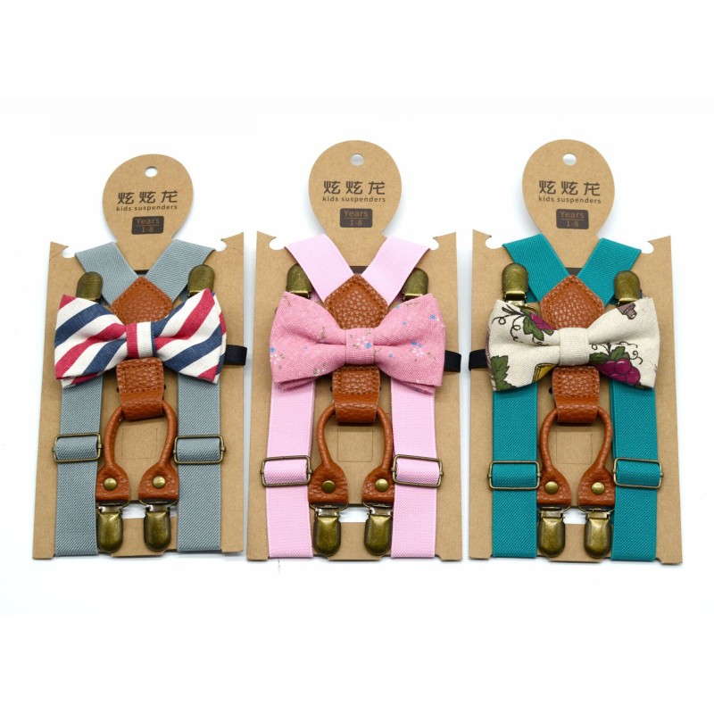 Child Suspenders Set Manufacturer - Kids with Bowtie Durable Metal Clips Adjustable Belt for Boys and Girls