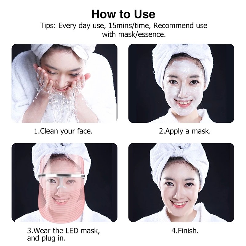No Plug Rechargeable Facial Skin Care Light Beauty Therapy 3 Color LED Face Mask With Battery