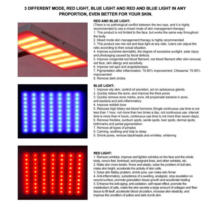 3 Modes Photon Red Blue Light Therapy Beauty Lamp Tighten Rejuvenation Face Skin Care Tool