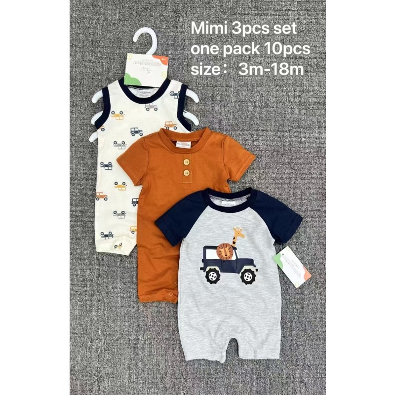 Baby Romper Set - 3 Piece Short Sleeve