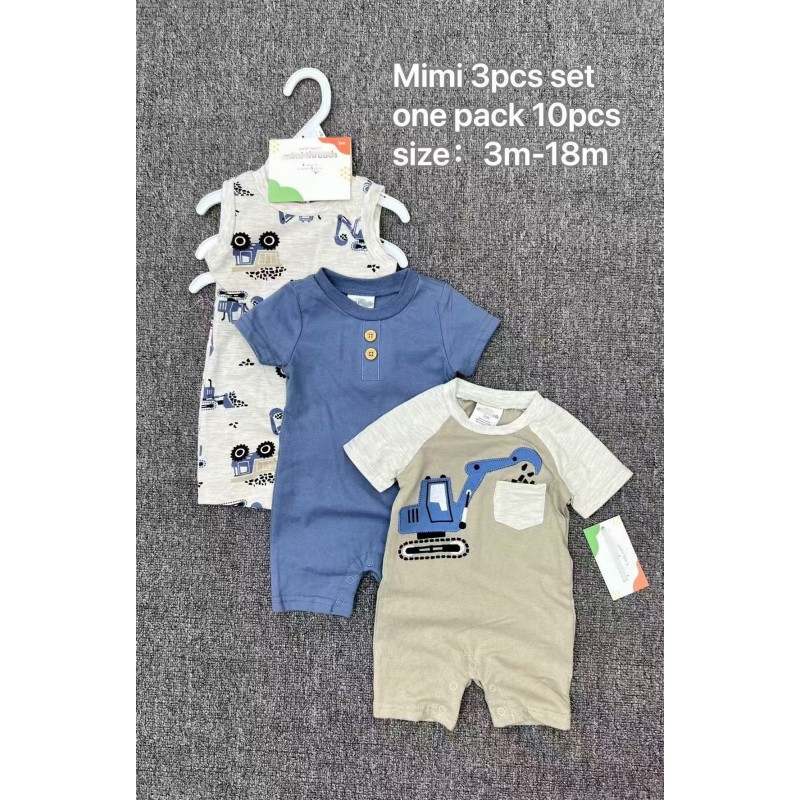 Baby Romper Set - 3 Piece Short Sleeve