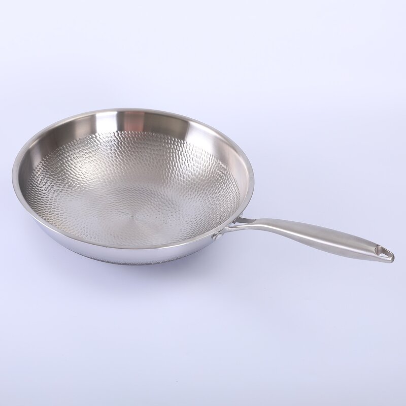 Hybrid Stainless Steel Wok Supplier - OEM 13Inch Hammered Shaped with Lid