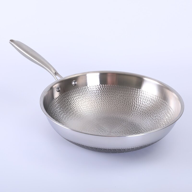 Hybrid Stainless Steel Wok Supplier - OEM 13Inch Hammered Shaped with Lid