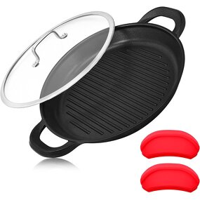 Nonstick Grill Pan Manufacturer - OEM 13inch Cast Aluminum with Lid Tools