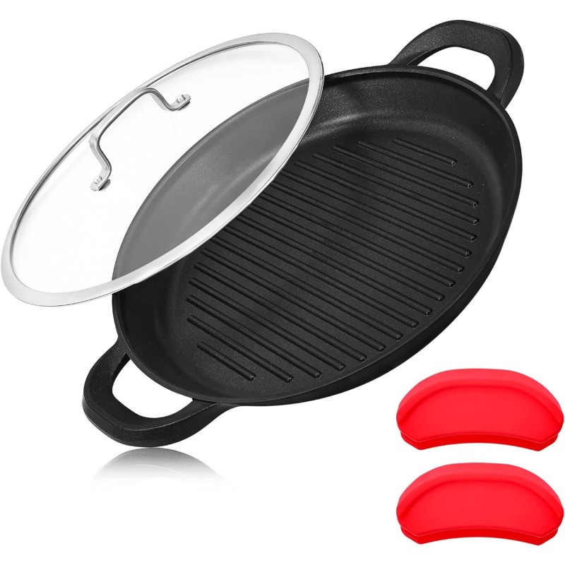 Nonstick Grill Pan Manufacturer - OEM 13inch Cast Aluminum with Lid Tools