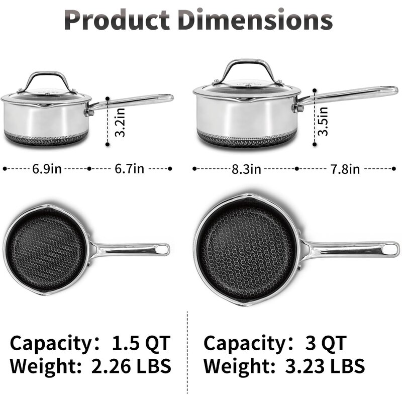 Hybrid Nonstick Saucepan Set Manufacturer - OEM 2 Piece Honeycomb Pans with Lids