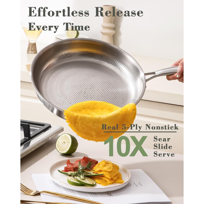 Stainless Steel Frying Pan Supplier - OEM 11inch 5-Ply Non-stick with Lid