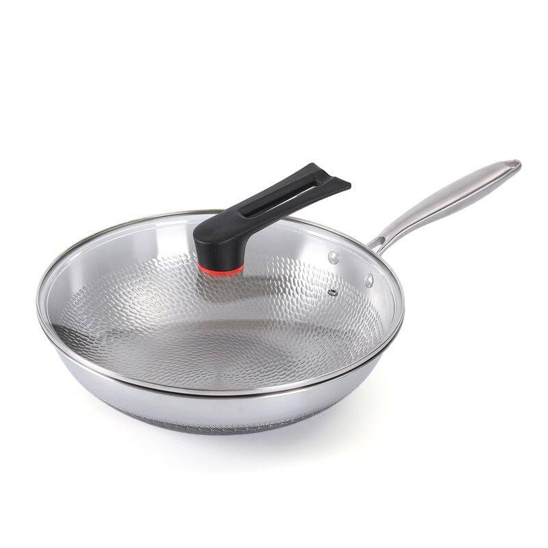 Hybrid Stainless Steel Wok Supplier - OEM 13Inch Hammered Shaped with Lid
