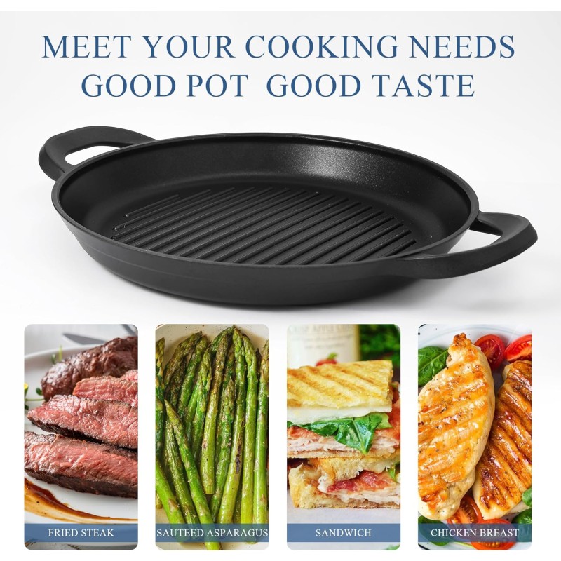 Nonstick Grill Pan Manufacturer - OEM 13inch Cast Aluminum with Lid Tools