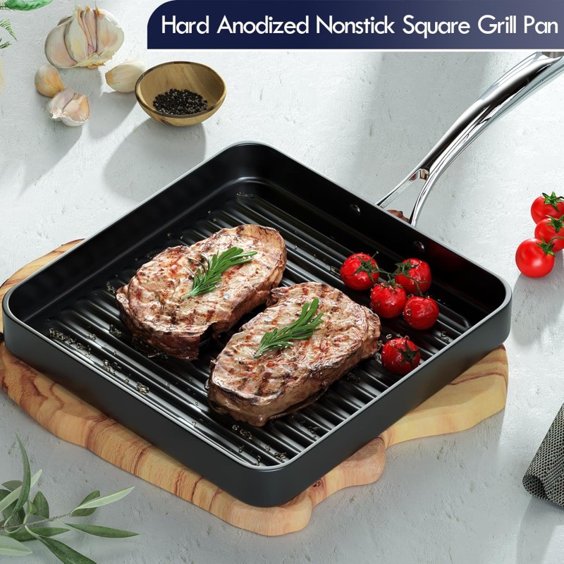 Aluminum Nonstick Grill Pan Manufacturer - OEM 11x11 Inch Hard Anodized