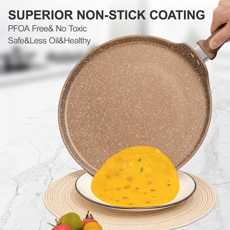 Aluminum Crepe Pan Supplier - OEM 11Inch Granite Coating Flat Skillet