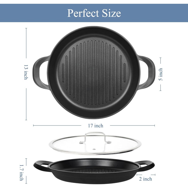 Nonstick Grill Pan Manufacturer - OEM 13inch Cast Aluminum with Lid Tools