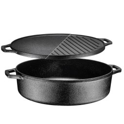 Pre Seasoned Cast Iron Dutch Oven Supplier - OEM 3 in 1 with Reversible Grill Lid