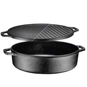 Pre Seasoned Cast Iron Dutch Oven Supplier - OEM 3 in 1 with Reversible Grill Lid