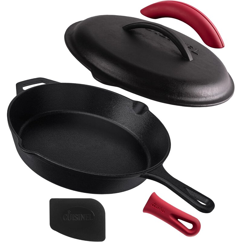 Cast Iron Skillet Set Supplier - OEM 12inch Pre Seasoned with Lid Handle Holders